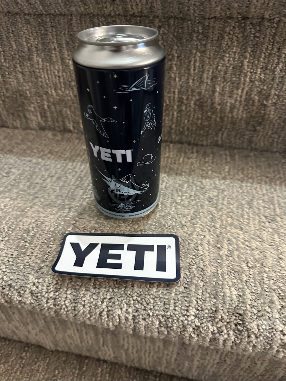 YETI 16 oz stash can storage container in navy with sticker
